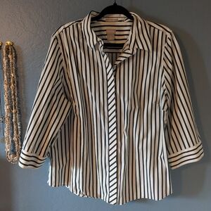 Chicos Sz 3 B/W Stripe Blouse- Corporate Goth